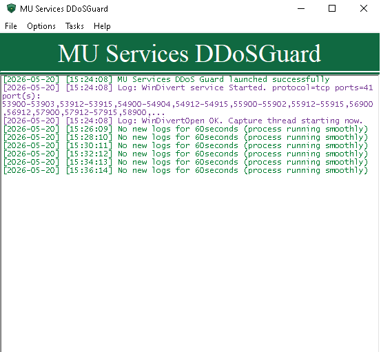 MU Services DDoSGuard running successfully